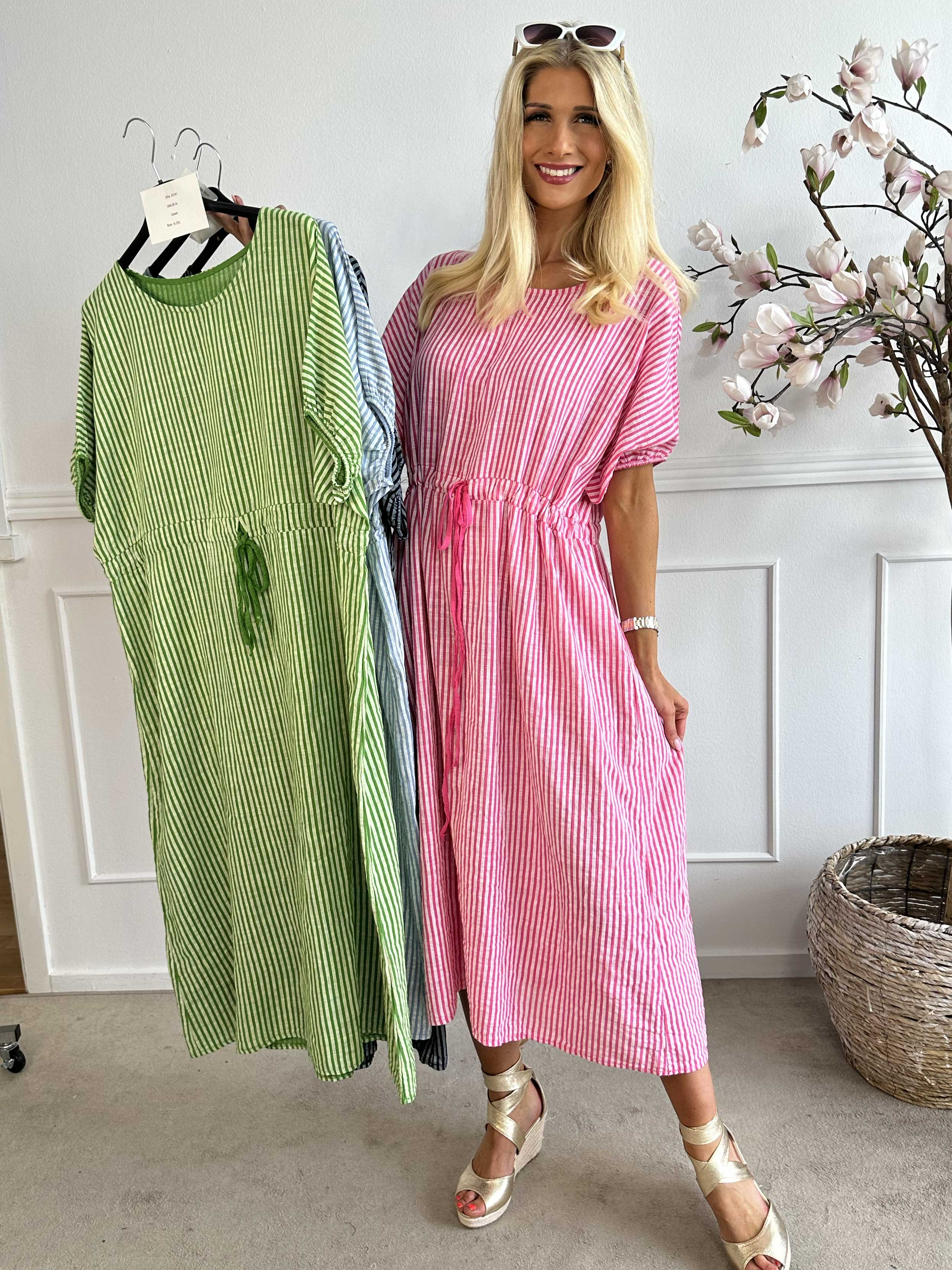 Ellie - Lang bomuldskjole med bindebånd i taljen